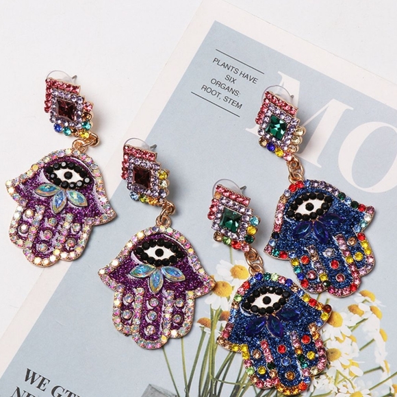 Purple Alloy & Rhinestone Earrings - Picture 2 of 3